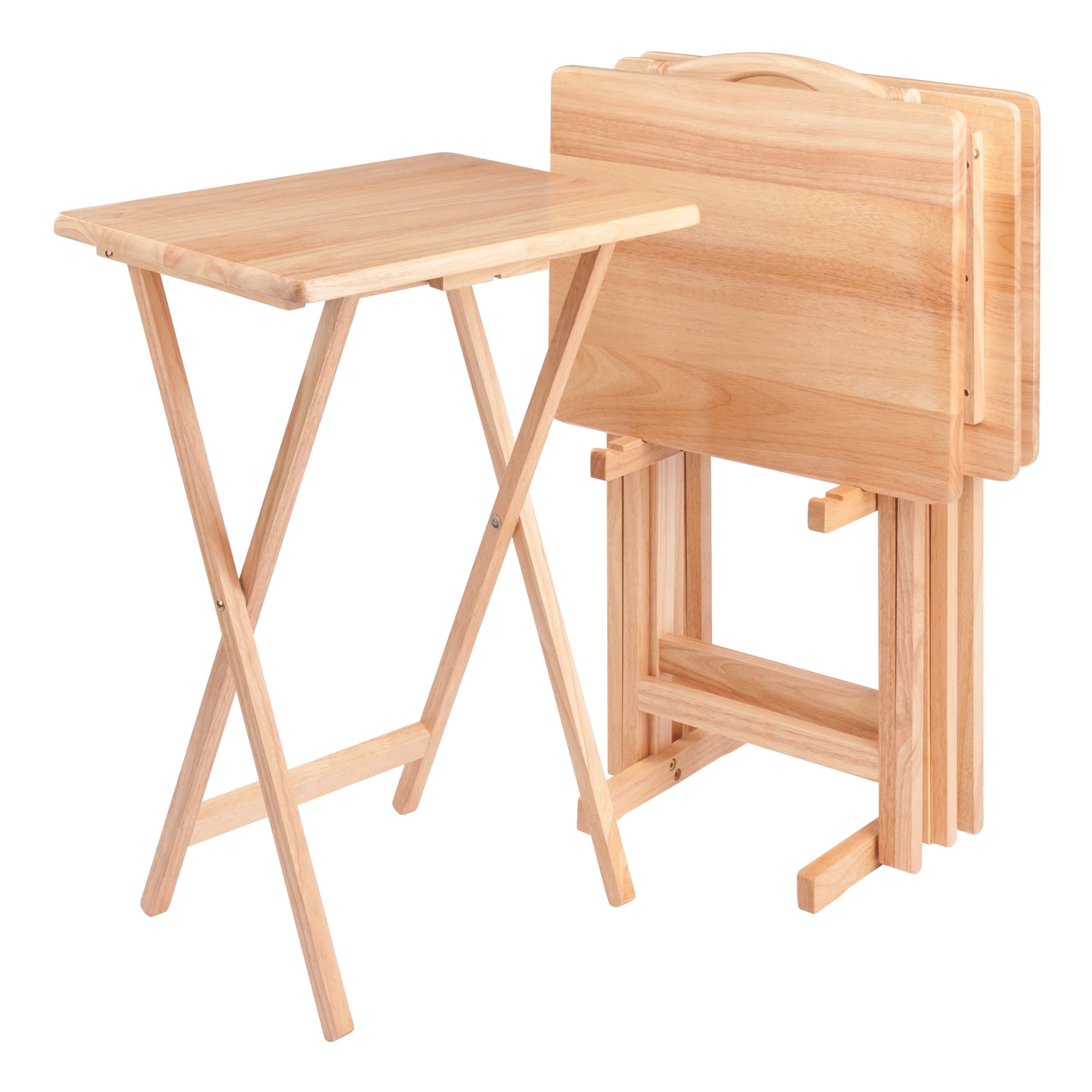 Natural 5 Piece Rectangular TV Table Set Folding Wood Storage Furniture Stand 