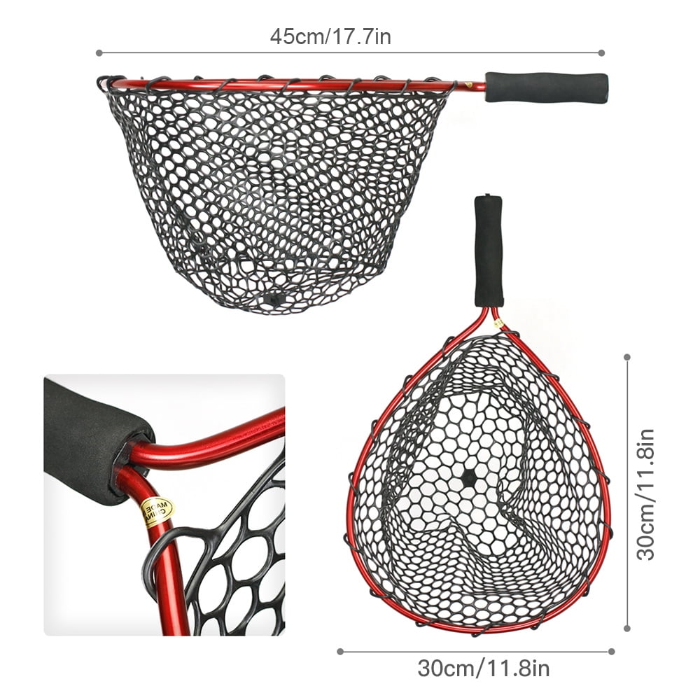 Vistreck Fishing Net Soft Silicone Fish Landing Net Aluminium Alloy Pole  EVA Handle with Elastic Strap and Carabiner Fishing Nets Tools Accessories  for Catching Fishes 