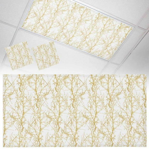 2 Pack Gradient Gold Fluorescent Light Covers for Ceiling Lights Tree Branch Magnetic Ceiling Light Covers Overhead Light Filters for Office Classroom Home