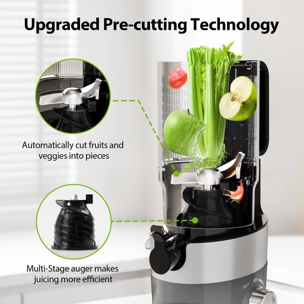 Aeitto Cold Press Juicer With 4.9" Wide Chute | Whole Fruit & Vegetable Juicer | High Yield & Easy Clean | Grey 4 thumbnail image