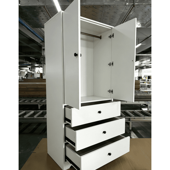 Armoire Wardrobe Closet, 2 Doors Wooden Wardrobe Closet with 2 Drawers, Wardrobe Cabinet for Bedroom with Hanging Rod and Adjustable Shelf
