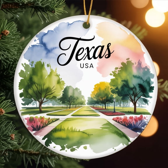 Texas, Houston Hermann Park Travel Ornament – Custom Ceramic Ornament for Christmas Tree Decoration, Souvenir Gift for Travelers, Couples, Friends, Valentine Gifts 218OR213