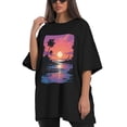 thumbnail image 4 of Plus Size Shirt for Women Black Tops for Women Oversized Short Sleeves Shirt for Women Vintage Landscape T Shirt Crewneck Shirt for Women L, 4 of 5