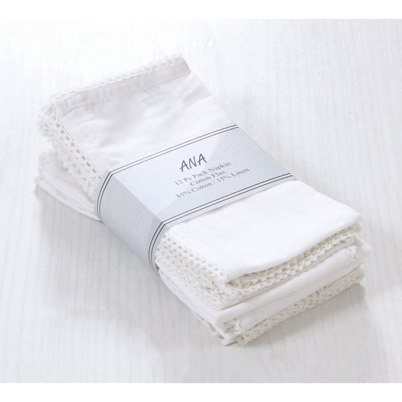 ANA White Cloth Napkins Set of 6 18x18 inch Cotton Dinner - Washable Soft Premium Hotel Quality Reusable Perfect Table Linen for Family Dinners, Weddings & Everyday Use