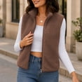 thumbnail image 7 of Karight Women's Fleece Vest Zip Up Stand Collar Sleeveless Lightweight Winter Warm Coat with Double-Sided Sherpa, 7 of 7