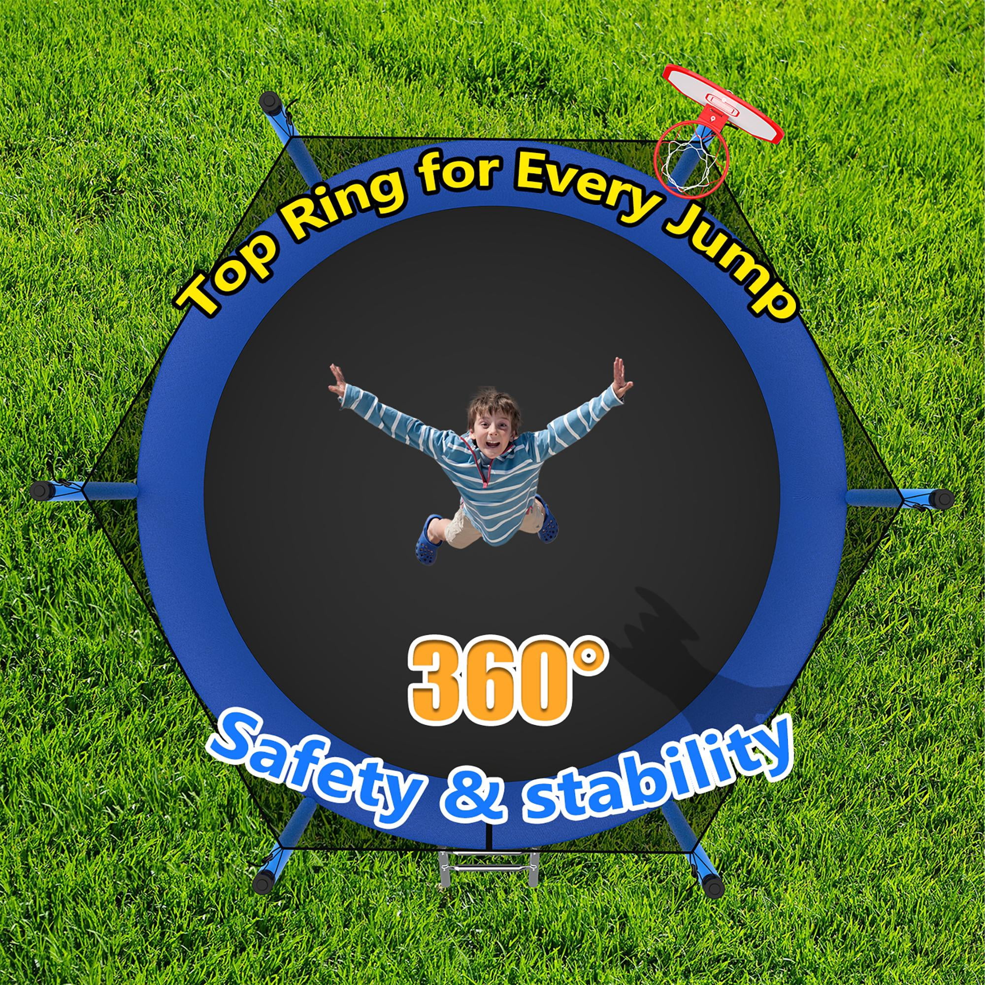 Mersco 10FT Heavy Duty Trampoline with Enclosure Net , Swing Set Outdoor Big Trampoline for Backyard,Kids Trampoline with Basketball Hoop,Birthday and Holiday Gifts for Kids,Blue