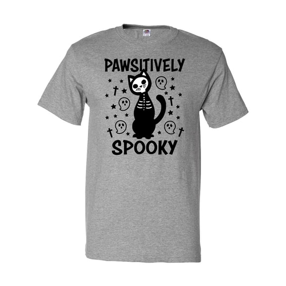 Inktastic Pawsitively Spooky Skeleton Cat with Ghosts and Crosses T-Shirt