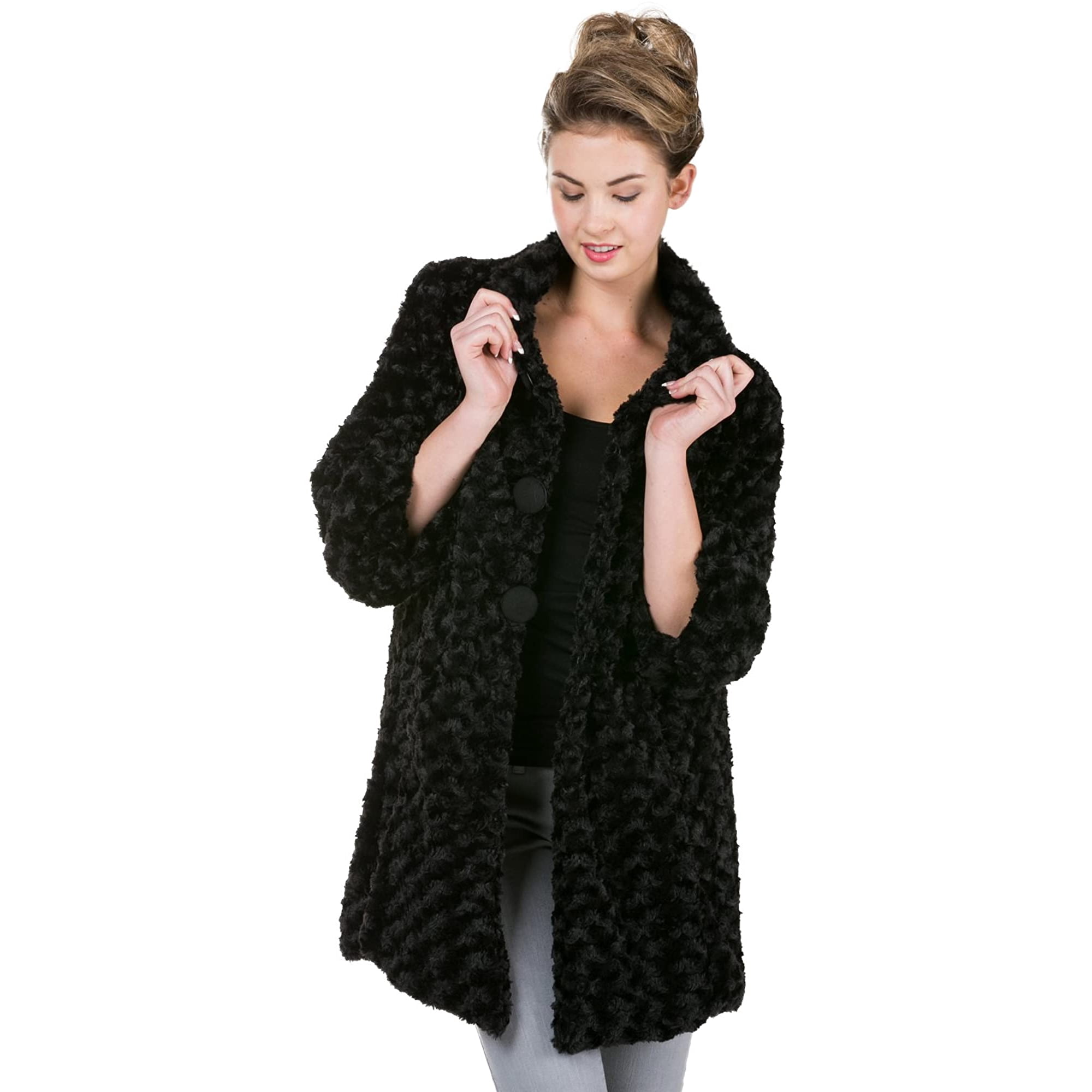 Melody Women Rosette Faux Fur China Collar Half Coat Jacket 3/4 Puff Sleeve  | Walmart Canada