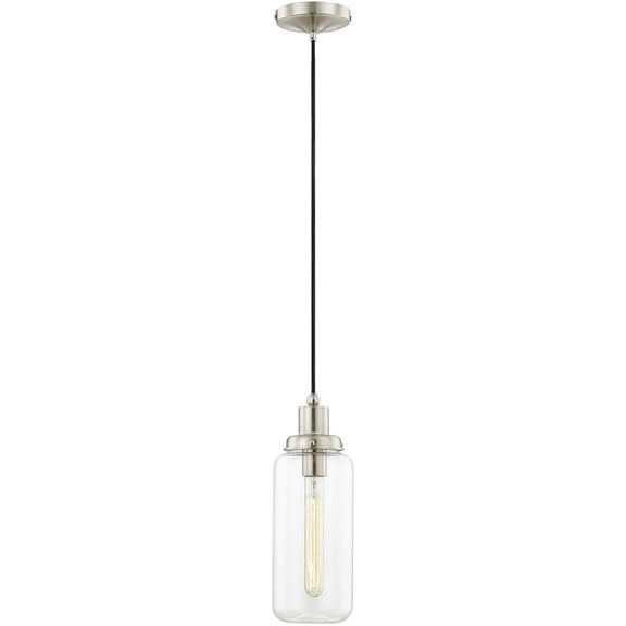 1 Light Brushed Nickel Mini Pendant with Clear Glass Shade