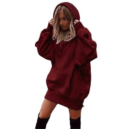 HIMONE Women Long Hoodie Oversized Tunic Hooded Sweatshirt with Pockets  Autumn Winter Hoody Pullover Blouse for Ladies Casual Loose Short Dress |  Walmart Canada