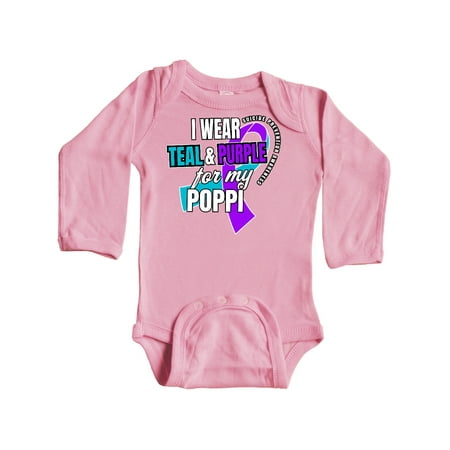 

Inktastic Suicide Prevention I Wear Teal and Purple for My Poppi Gift Baby Boy or Baby Girl Long Sleeve Bodysuit