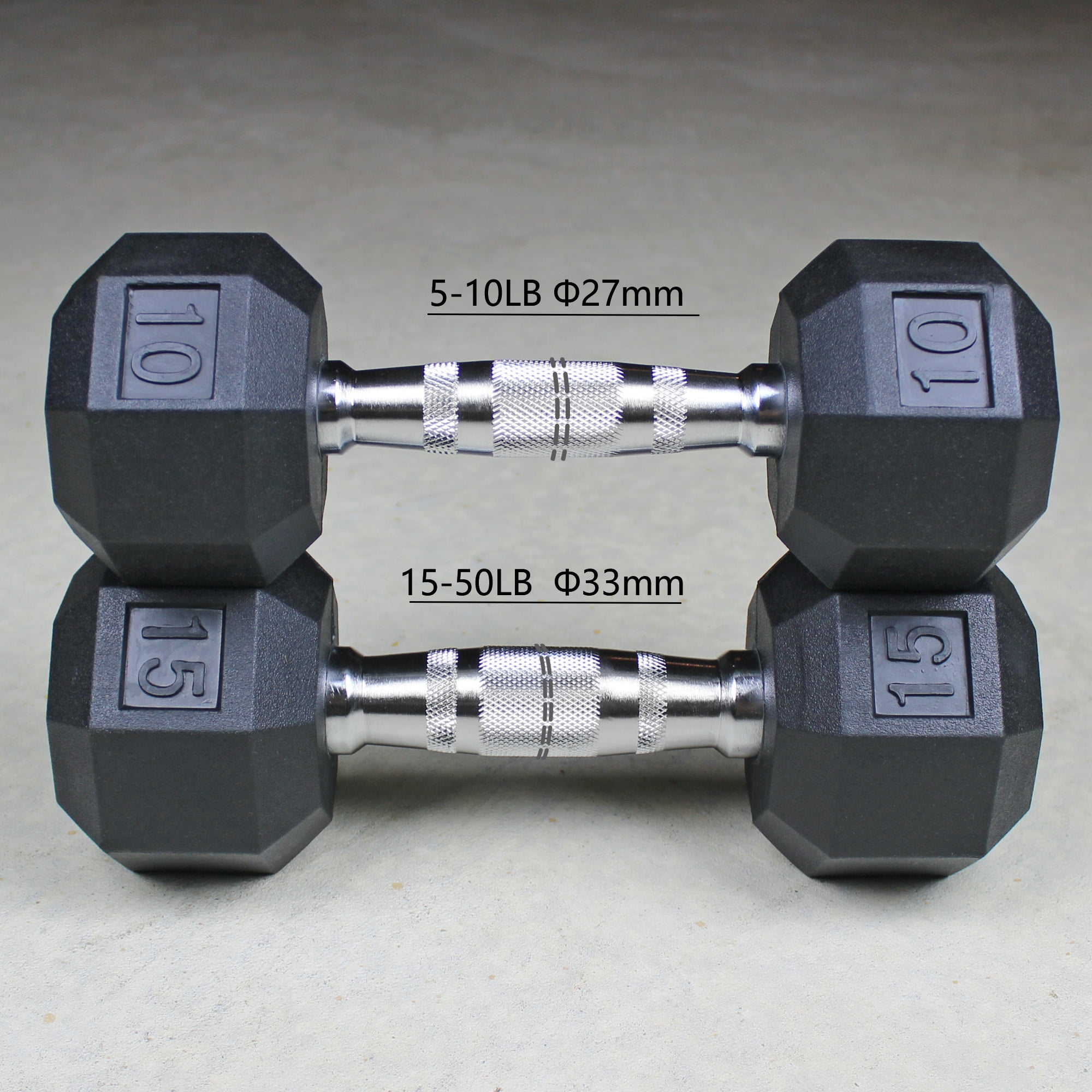 XPRT Fitness Rubber Coated Hex Dumbbells With Chrome and Textured Handle - 25 lb Single
