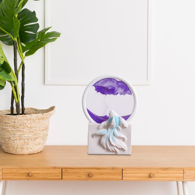 Cuadro de arte con arena redonda sobre vidrio, con movimiento dinámico de líquido, ideal para decorar el escritorio de la oficina o la entrada. Púrpura