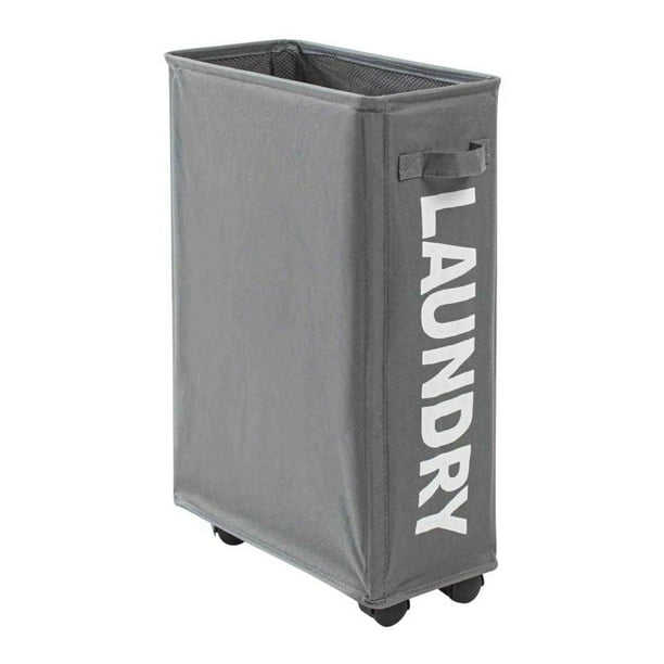 Laundry Basket with Leather Handle on Wheels , Foldable Corner Storage