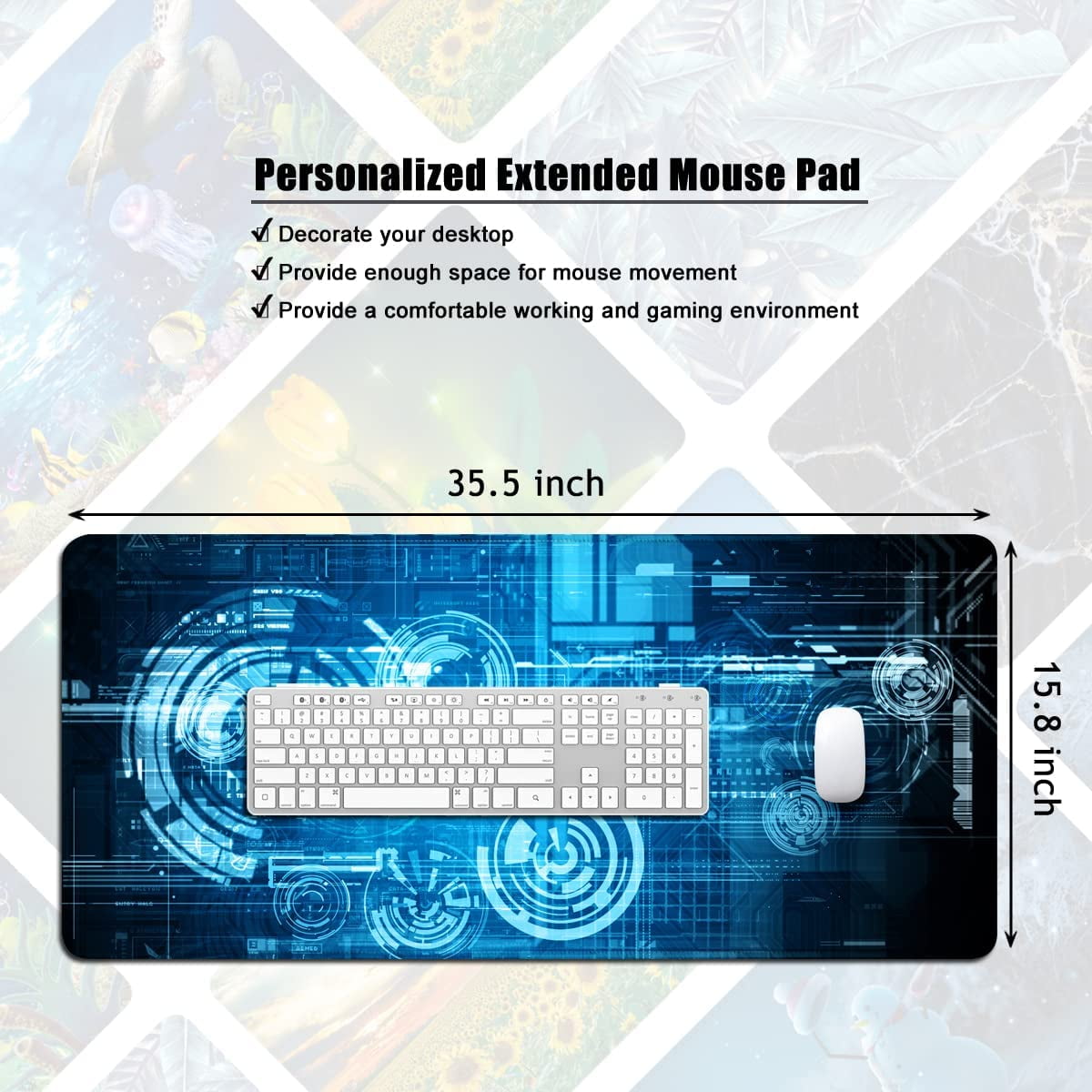 Large Mouse Pad for Desk,Gaming Mouse Pad XXL 35.5x15.8 inch Large Desktop Mouse Pad Blue Black, Large Mouse Pad for Work and Gaming (Blue Black)