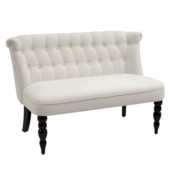 Cream White Loveseat, Armless Sofa for Living Room - Button Tufted Design, Wood Legs, 2-Seater Couch for Small Spaces