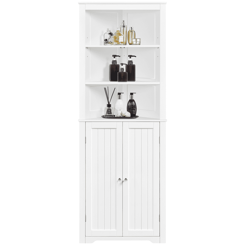 Topeakmart 64.5 H Wooden Corner Cabinet with Open Shelf for Bathroom, White