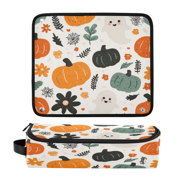 Hair Tools Travel Bag Heat-Resistant Curling Iron Organizer Bag with Detachable Heatproof Mat Travel Storage Case Simple Cartoon Halloween Pattern