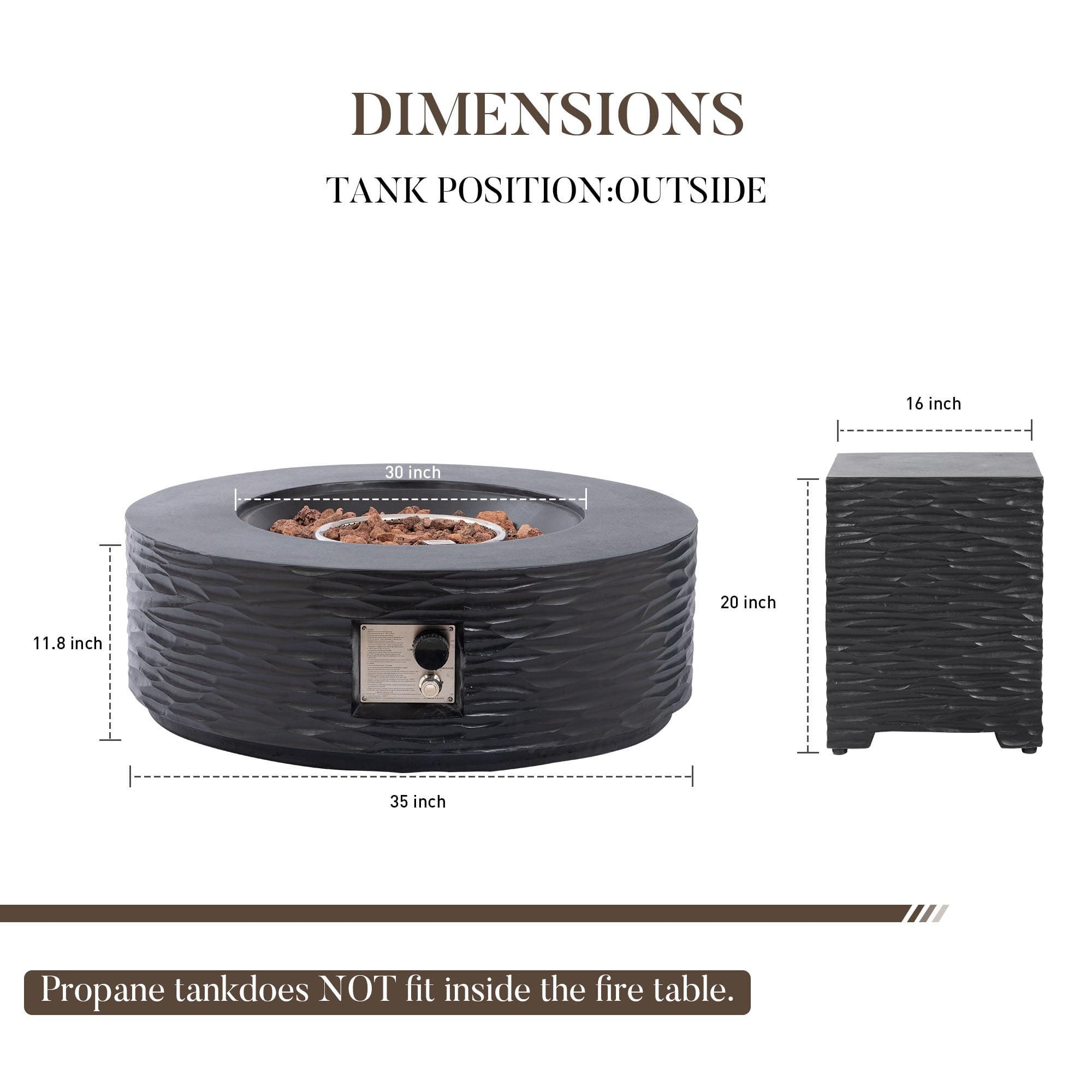 MOALCOFER 35" Outdoor Propane Fire Pit Table with Tank Cover,Water Ripple Design