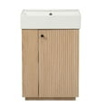 thumbnail image 2 of Resenkos 21.6" Freestanding Modern Bathroom Vanity with Ceramic Sink, Right-Door Wood Grain Cabinet, Open & Closed Storage for Small Bathrooms - Brown, 2 of 20
