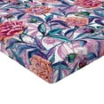 thumbnail image 4 of Ambesonne Peony Pattern Fitted Sheet, Jungle Boho Flowers, Queen Size, Indigo Pale Pink Lilac, 4 of 5