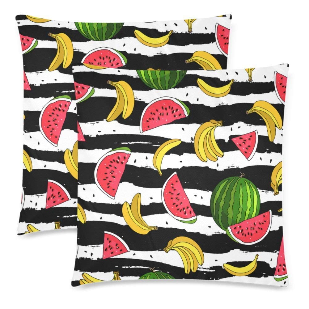 ARTJIA Bananas And Watermelon Pillow Covers Pillow Cases Two Sides