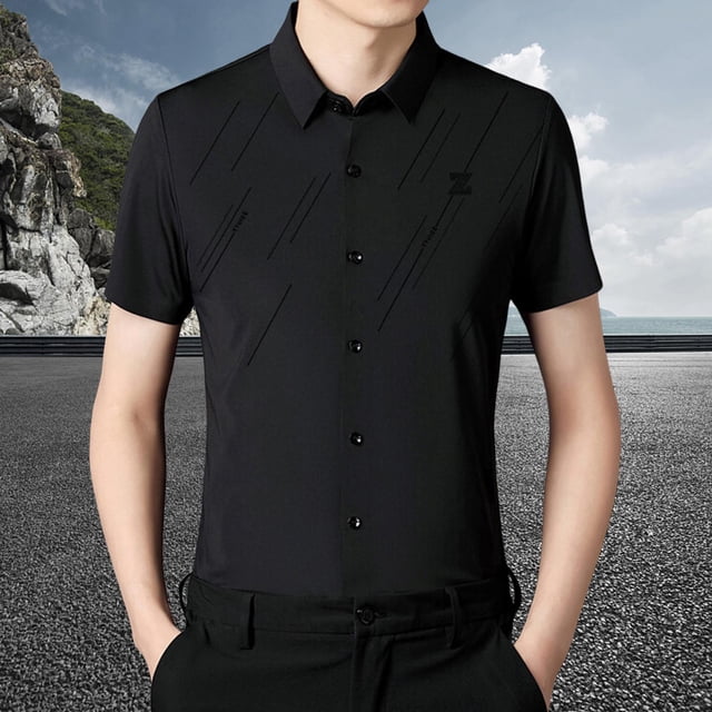 Camisa de Manga Corta para Hombres, Suéter con Solapa Informal, Cómoda Suelta, Ropa de Calle Informal para Hombre, Camisa de Vestir de Manga Corta Par negro Yinane camisa de rayas