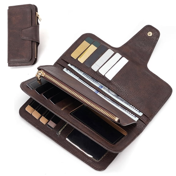 Leather Bifold Wallet for Men Slim Minimalist with RFID Blocking, Card Holders, ID Window, Money Clip, Coin Pocket, Dark Brown
