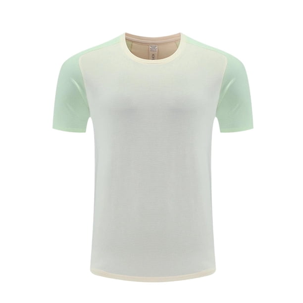 Blusas y camisas de manga corta y cuello redondo para hombre. Blusa de manga corta con cuello redondo, elástica, de color liso y empalmada.