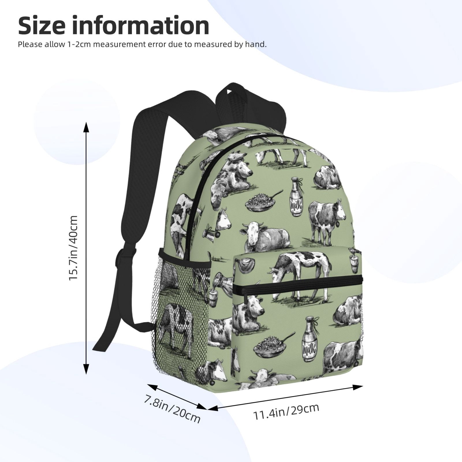 Ratiio Farm Cows Print Casual Backpack for Men and Women, Water Resistant Oxford Fabric School Bag Lightweight Travel Daypack