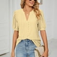 thumbnail image 6 of SELONE Womens T Shirts Short Sleeve Tops Blouses Regular Fit T Shirts Pullover Tops Tees Tops Solid T-Shirts V Neck Tops Casual Blouses Hollow T Shirts Easy Care Soft Breathable Pullover Tops Yellow S, 6 of 6