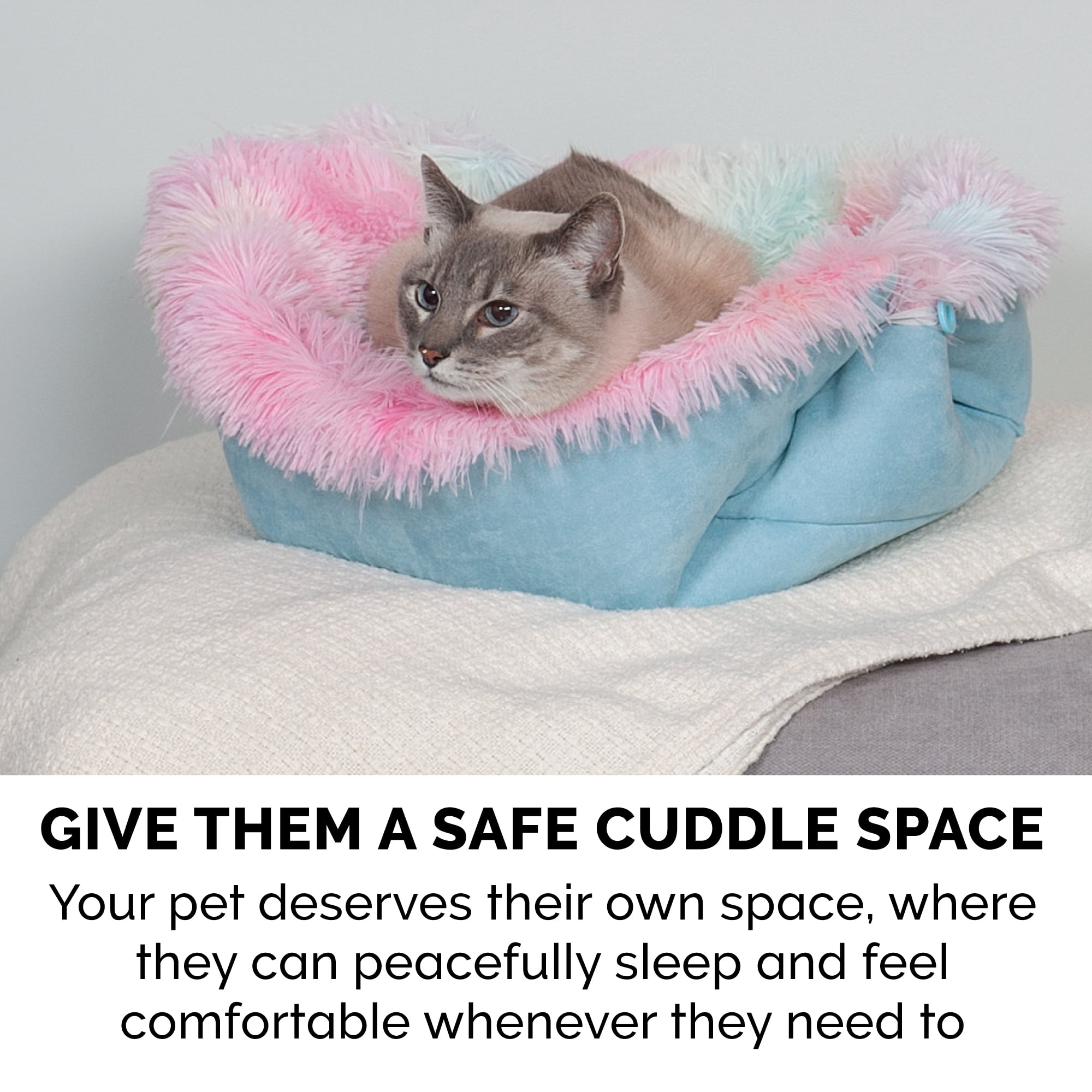 FurHaven | Convertible Self-Warming Cuddle Pet Mat & Bed for Dogs & Cats, Rainbow, Large