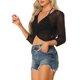 thumbnail image 4 of SUÉTER DE MANGA LARGA DE PUNTO CROP CON ESCOTE EN V Y FRONTAL RETORCIDO HOLLOW OUT PARA MUJERES CHIC CASUAL NEGRO L, 4 of 5