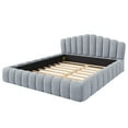 thumbnail image 5 of Modern Velvet Upholstered Queen Bed Frame with Shell-Shaped Headboard and for Bedroom, Soft Cushioned Queen Size Bed, No Box Spring Needed, Light Blue, 5 of 8
