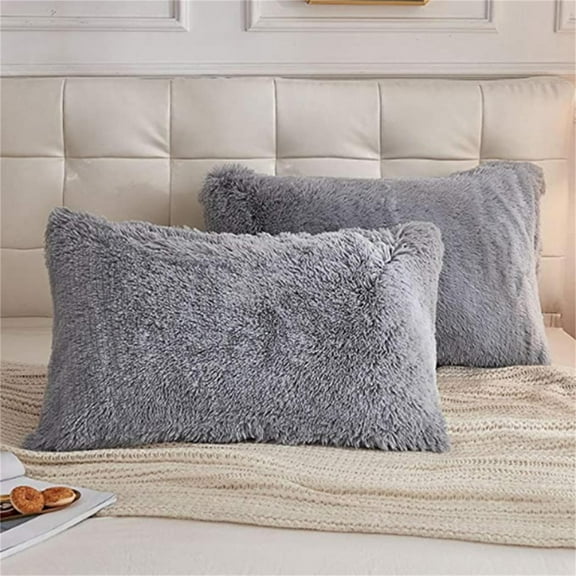 PYPESEEWY Clearance Cotton Queen Pillow Cases 2 Pack Soft Fluffy Pillow Cases Shaggy Plush Pillow Shams Pillowcases Faux Pillow Covers Furry Velvet Decorative Pillow for Bed Sofa Couch Zipper Closure