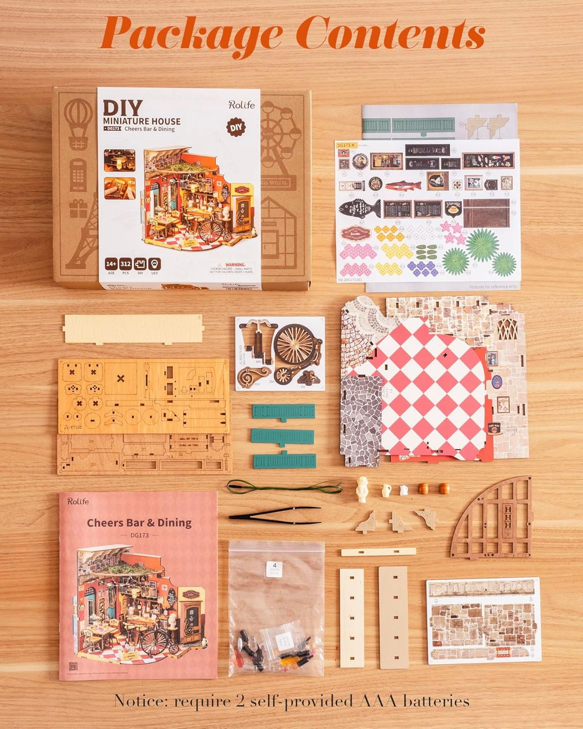 ROBOTIME Cheers Bar DIY Miniature House Kit,Mini Wooden Dollhouse Craft Kits,Tiny Home Model Building Sets for Desk Decor,Xmas Gifts for Adults Teens