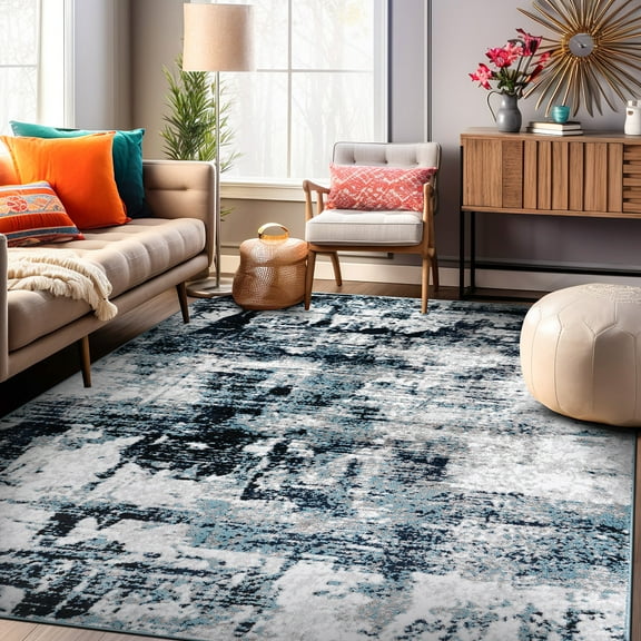World Rug Gallery Modern Abstract Reflections Indoor Area Rug - BLUE 5'x7'