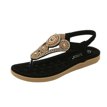 

Women s Shoes Round Toe Fashion Rhinestone Elastic Band Flip Flops Wedge Comfortable Sandals