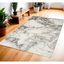 HomeRoots 553132 4 x 6 ft. Abstract Non Skid Rectangle Area Rug, Ivory, Black & Gray
