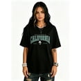 thumbnail image 2 of Unisex Oversized Black T-Shirt with Green California Graphic, Loose Fit Varsity Tee, 2 of 8