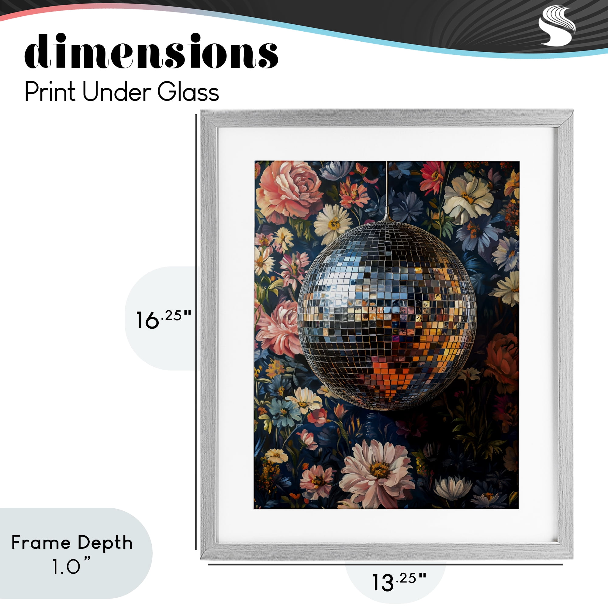 Stupell Industries Floral Disco Ball Reflection Gray Framed Print Under Glass, design by LSR Design Studio