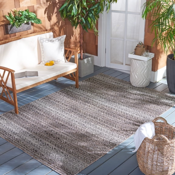 Safavieh Havana Flora Striped Indoor/Outdoor Area Rug, Light Brown/Ivory, 4'5" x 6'5"