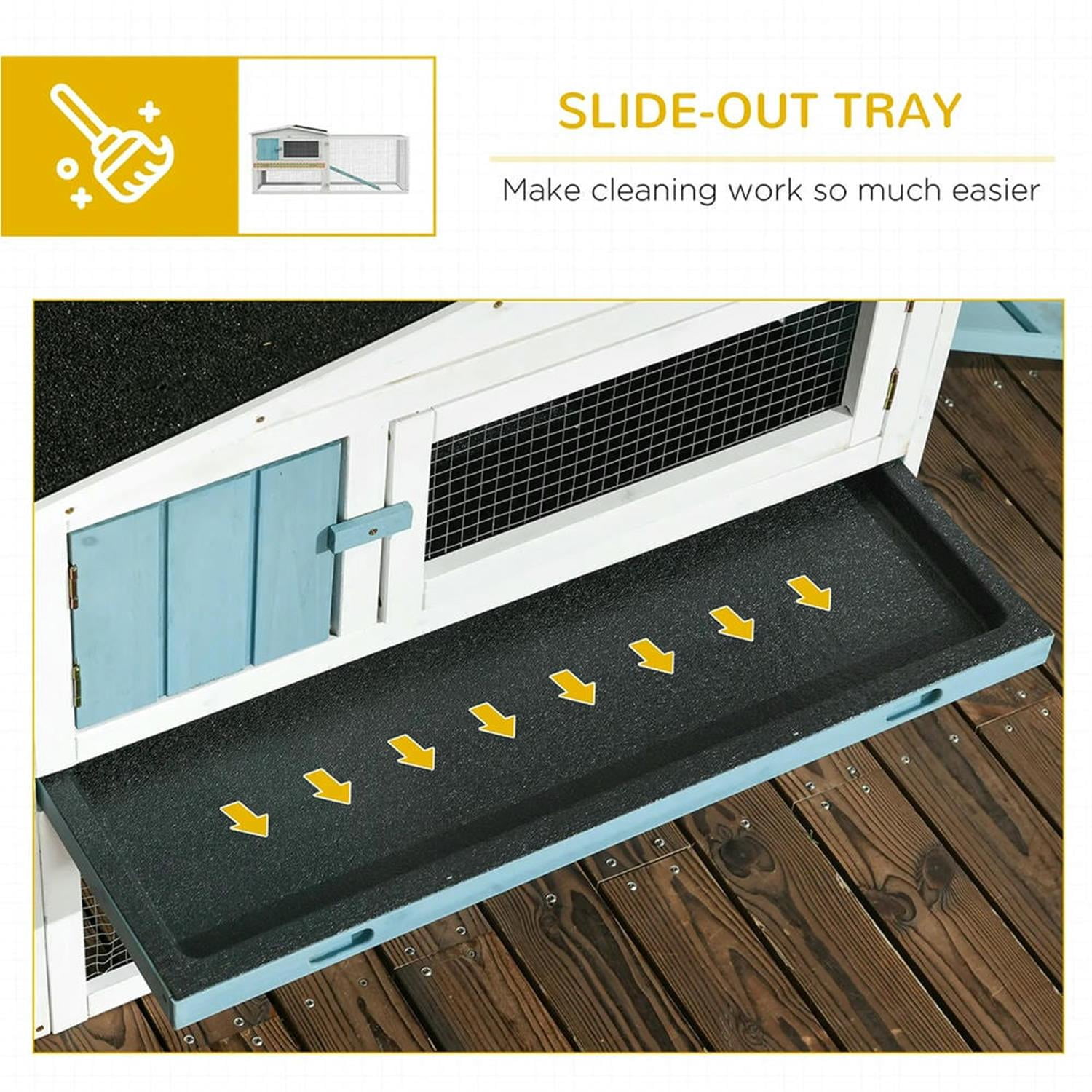 Kadyn 61" 2-Story Wooden Rabbit Hutch with Slide-out Tray, Outdoor Small Animal Habitat Enclosure Bunny Cage for Bunnies, Guinea Pigs, Blue