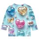 thumbnail image 5 of Blusas y camisas de cuello redondo y manga larga para niños, blusas/camisas de poliéster con estampado de corazones, mangas 3/4 y cuello redondo, elegantes e informales., 5 of 5