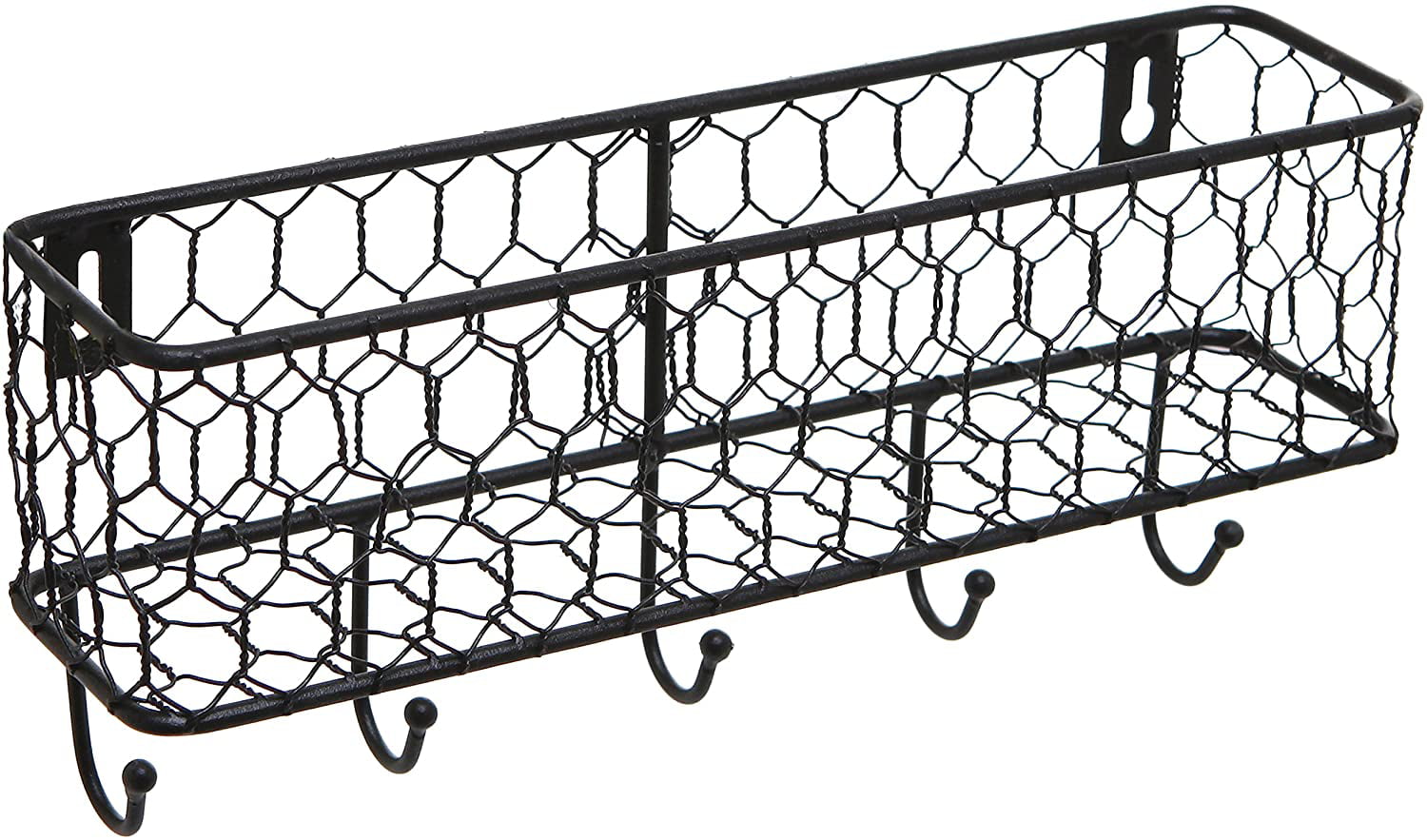 MyGift 3 Slot Black Metal Wire Wall Mounted Mail Organizer Rack with 5 Key Hooks 