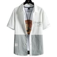 thumbnail image 2 of Men Short Sleeve Slim Solid Lapel Simple Leisure Button Waffle Casual Shirt, 2 of 10