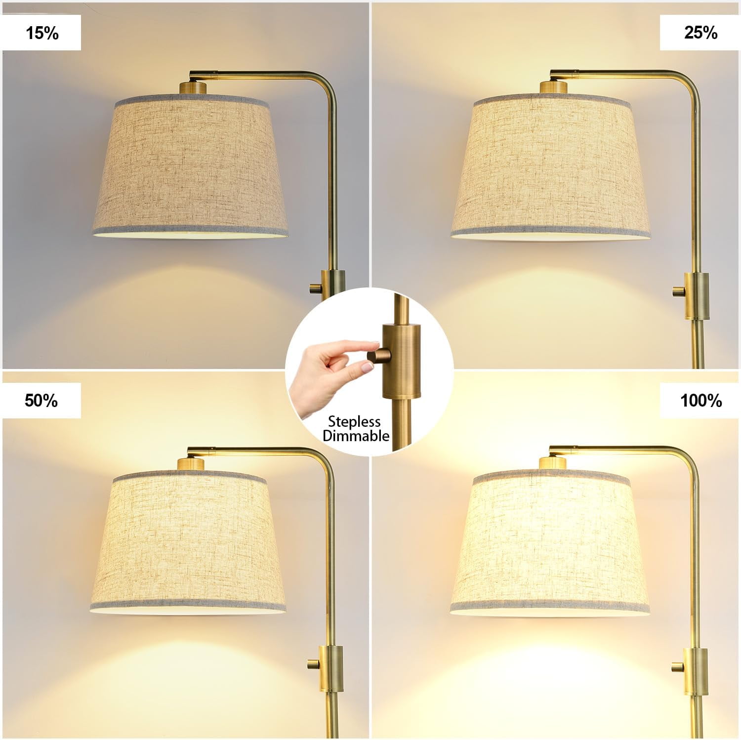 Dimmable Floor Lamp, 1000 LM LED Edison Bulb Included, Arc for Living Room Modern Standing Lamp Tall Lamps for Living Room Bedroom-Brass