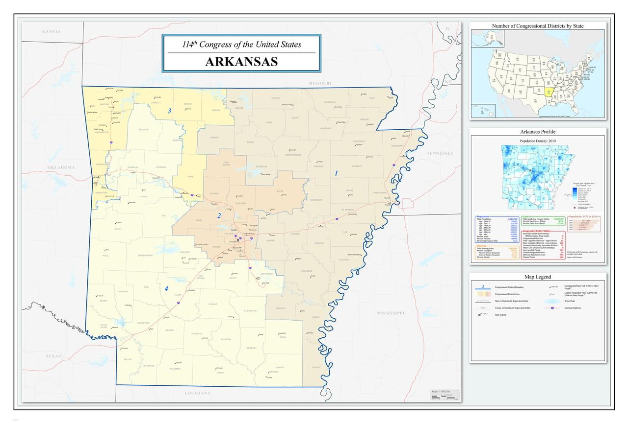 Arkansas Congressional District Map (114th Congress) 12 Inch By 18 Inch Laminated Poster With