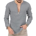 thumbnail image 2 of Men's Long Sleeve Button,V-Neck Long Sleeve Shirt,Cotton Blend for a Preppy or Smart Casual Vintage Look | Men's Button Shirts, 2 of 5