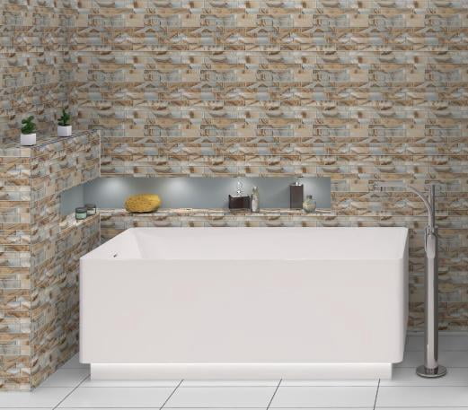 Myst Qanyon Brown Brick Joint Marble Look Polished Glass Mosaic Wall Tile